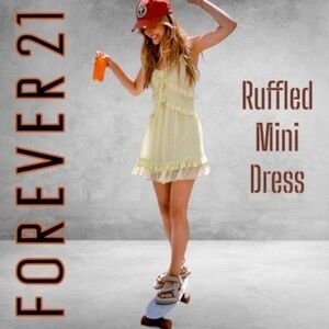 FOREVER 21 Ruffle Accent V-Neck Spaghetti Strap MiniDress-Wild Lime/Md/NWT